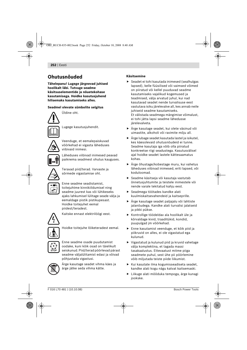 Ohutusnõuded | Bosch ALR 900 User Manual | Page 252 / 282