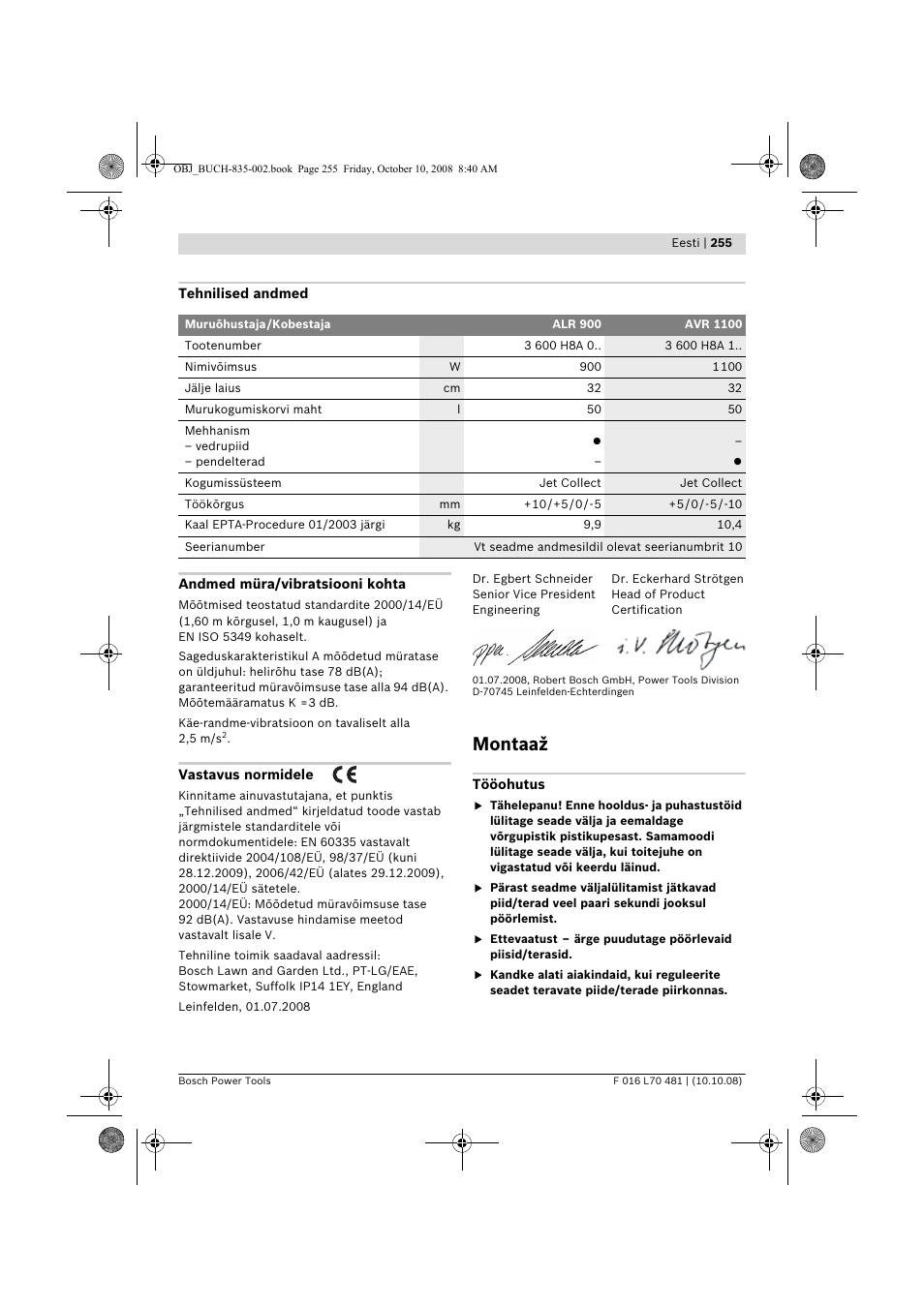 Montaaž | Bosch ALR 900 User Manual | Page 255 / 282