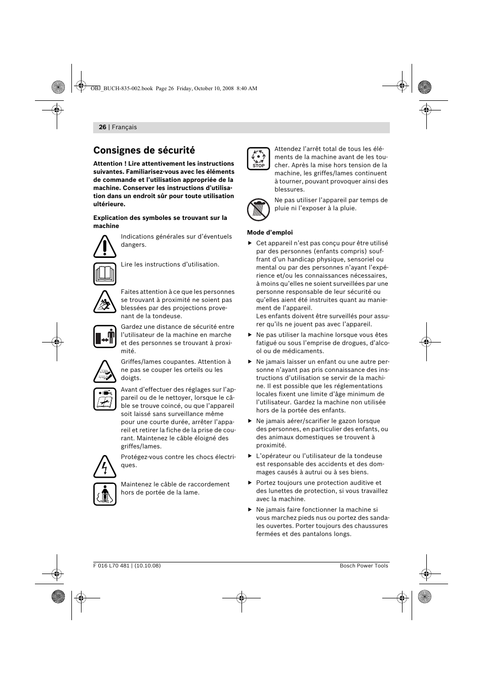 Consignes de sécurité | Bosch ALR 900 User Manual | Page 26 / 282