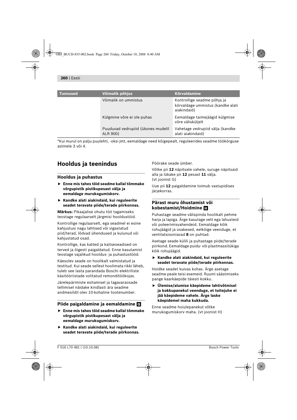 Hooldus ja teenindus | Bosch ALR 900 User Manual | Page 260 / 282