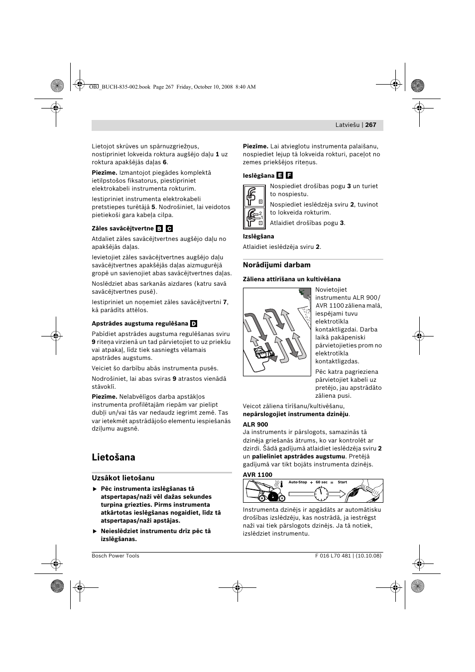 Lietošana | Bosch ALR 900 User Manual | Page 267 / 282