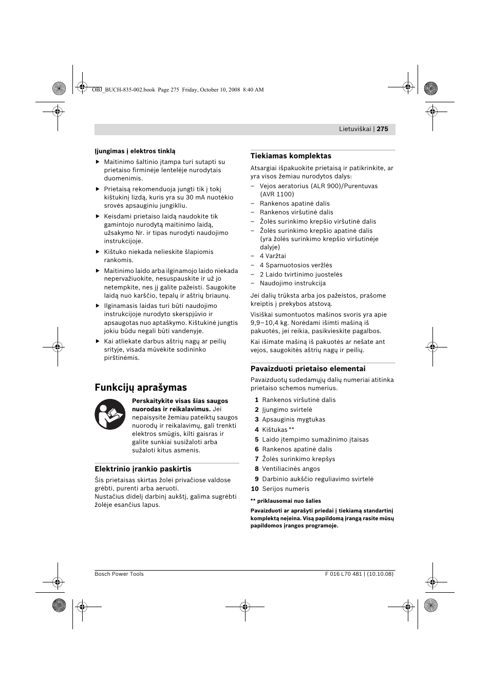 Funkcijų aprašymas | Bosch ALR 900 User Manual | Page 275 / 282