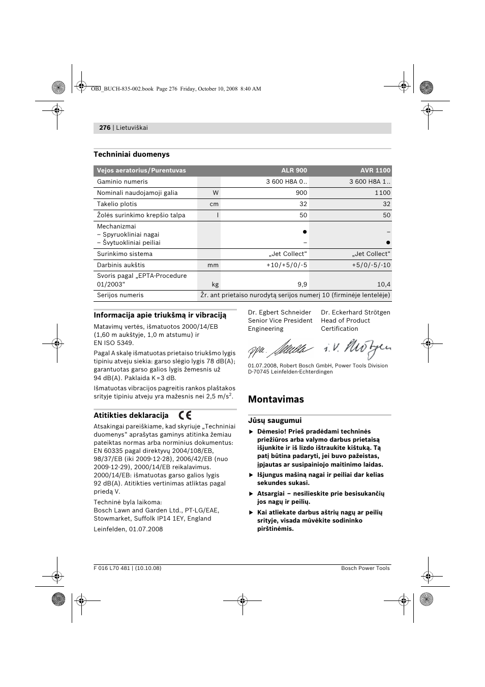 Montavimas | Bosch ALR 900 User Manual | Page 276 / 282