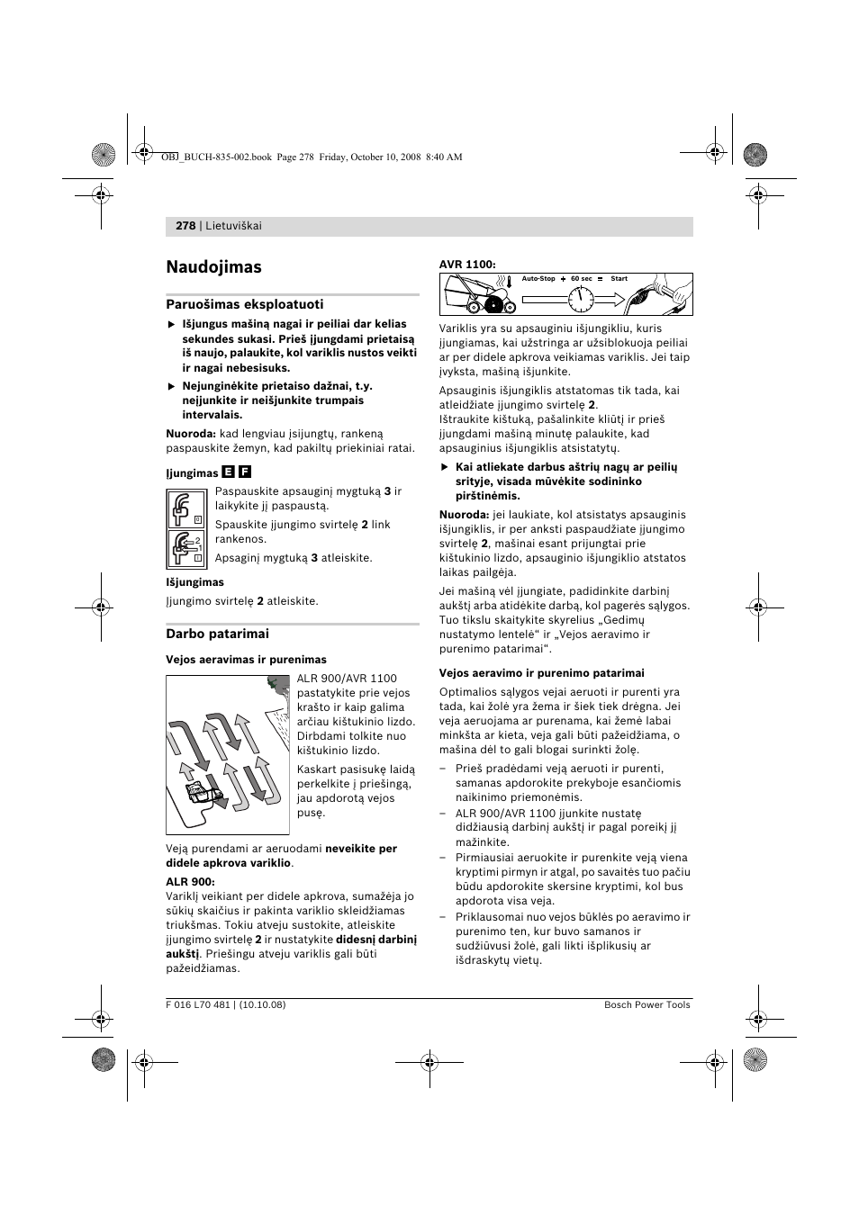 Naudojimas | Bosch ALR 900 User Manual | Page 278 / 282