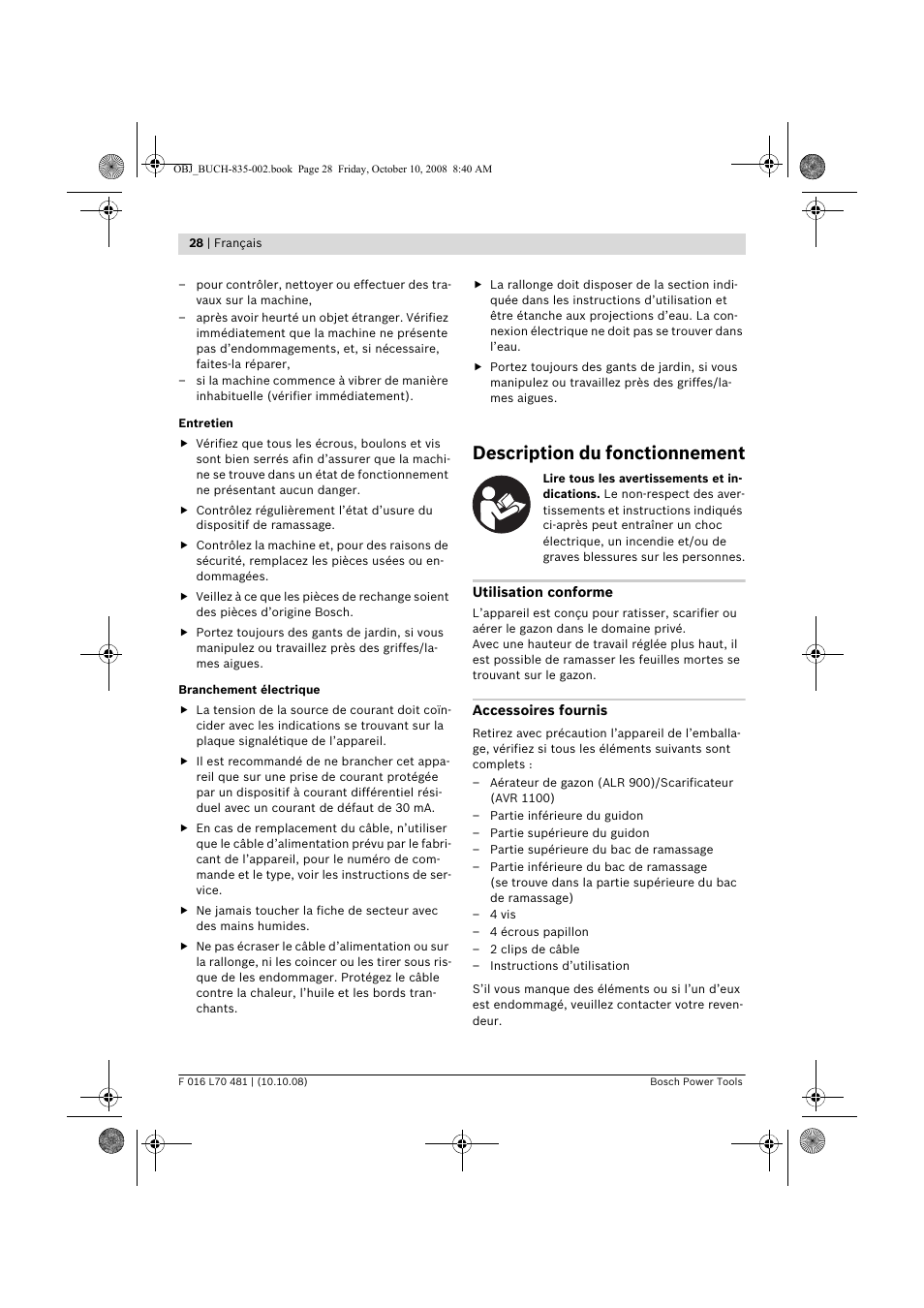 Description du fonctionnement | Bosch ALR 900 User Manual | Page 28 / 282