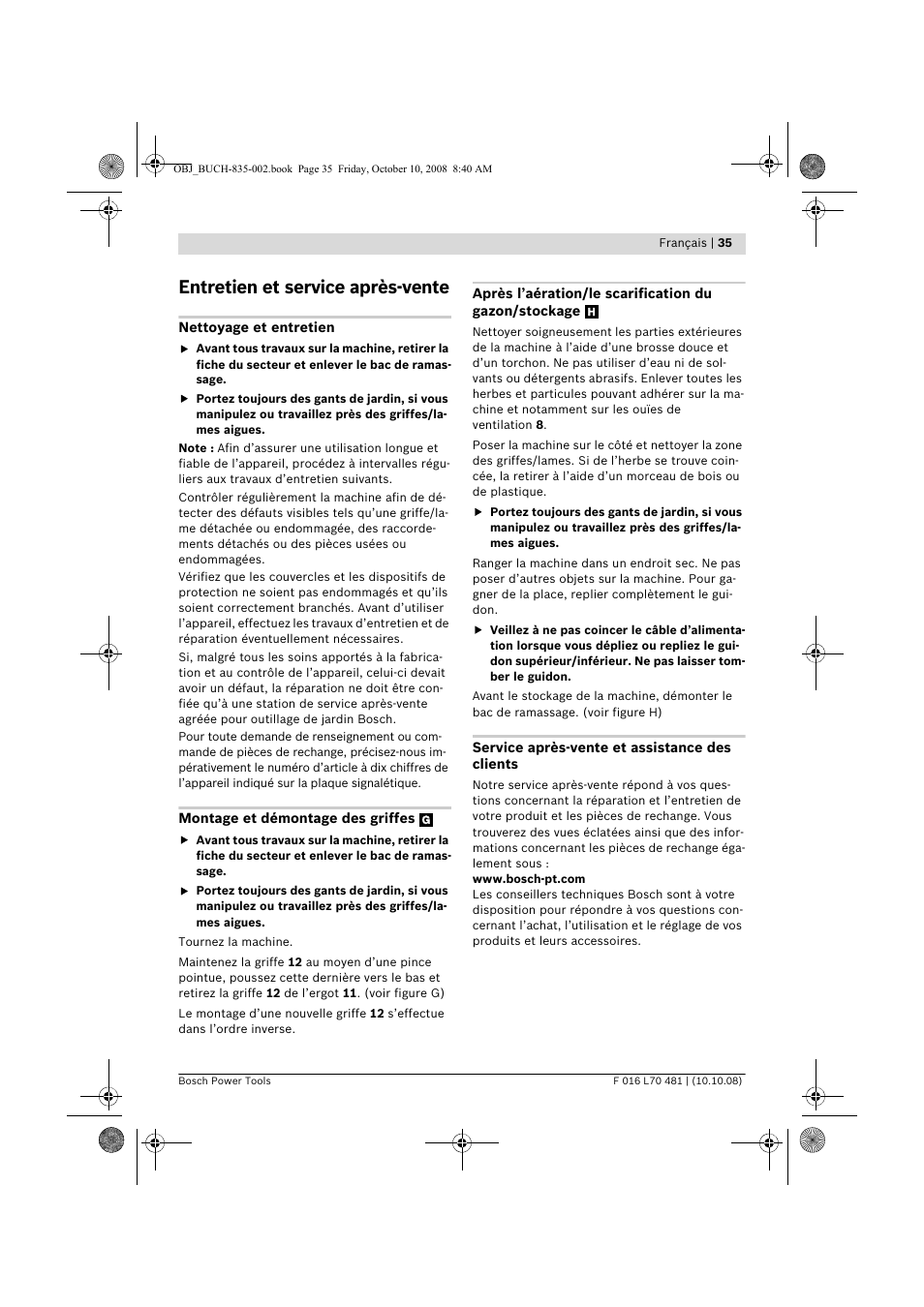 Entretien et service après-vente | Bosch ALR 900 User Manual | Page 35 / 282