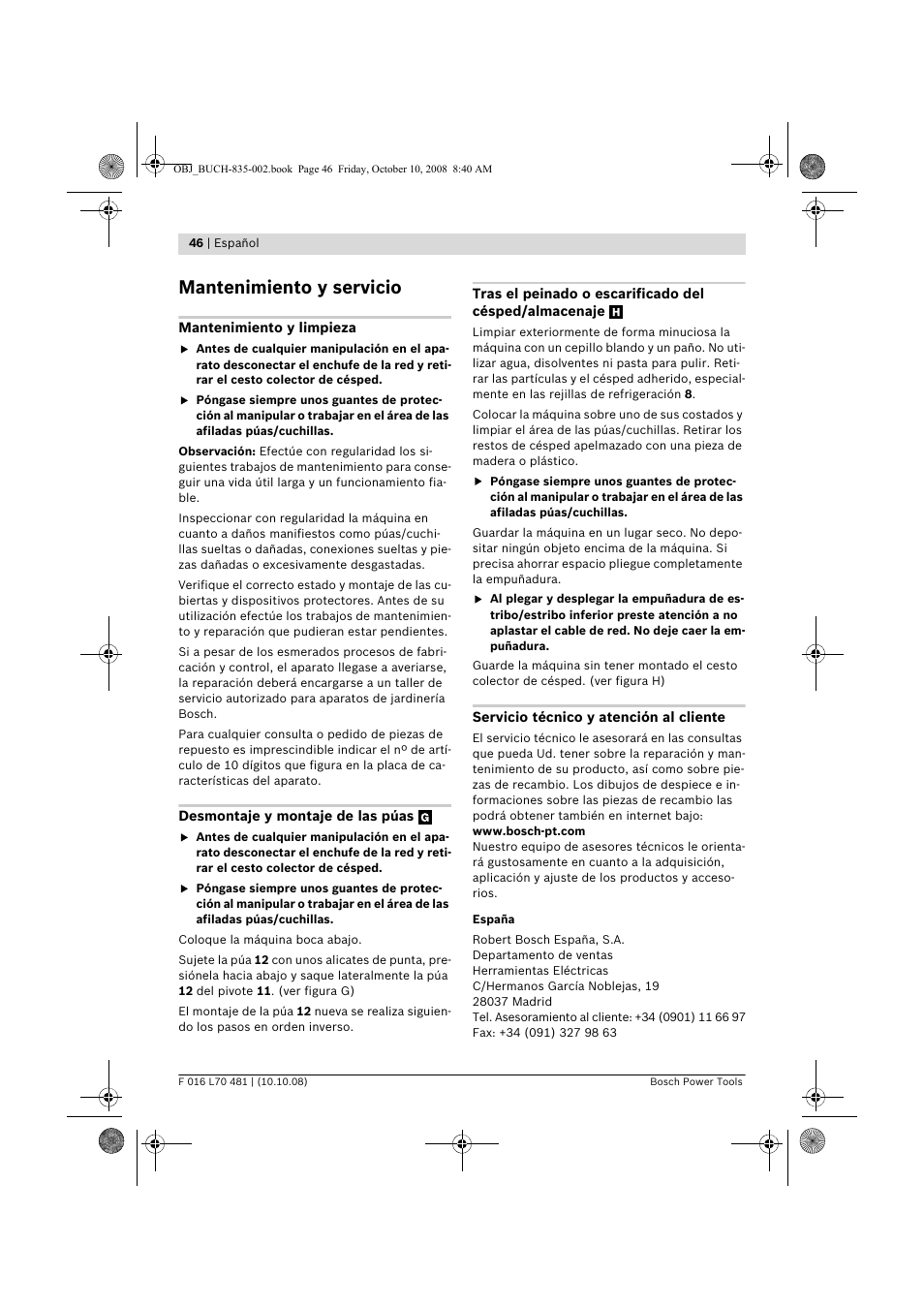 Mantenimiento y servicio | Bosch ALR 900 User Manual | Page 46 / 282