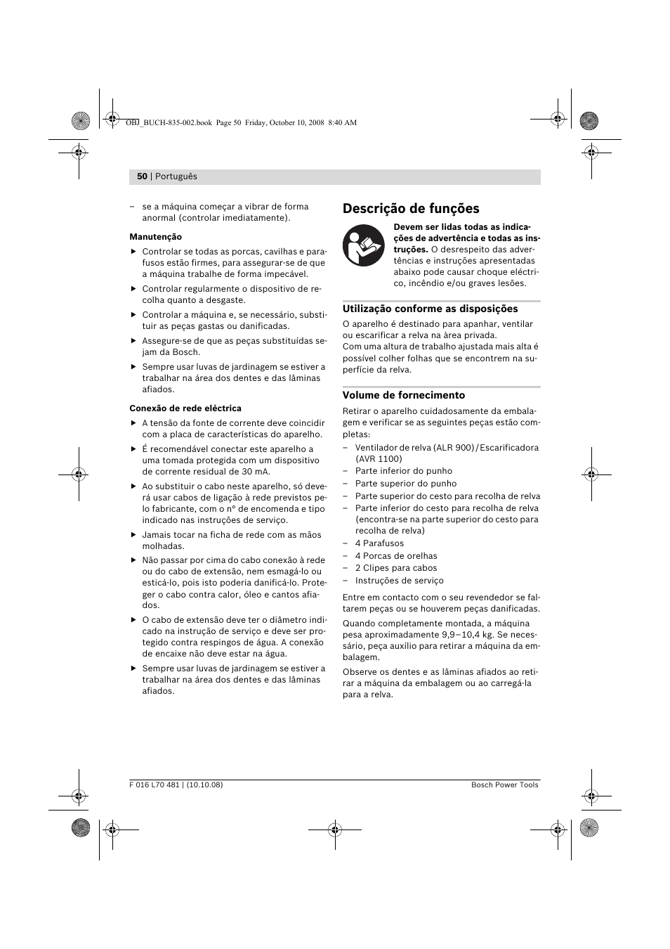 Descrição de funções | Bosch ALR 900 User Manual | Page 50 / 282