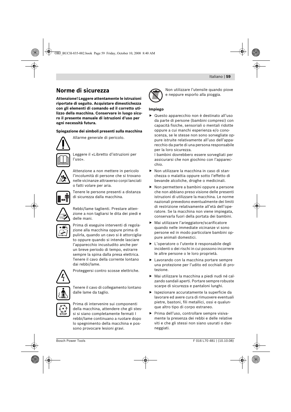 Norme di sicurezza | Bosch ALR 900 User Manual | Page 59 / 282