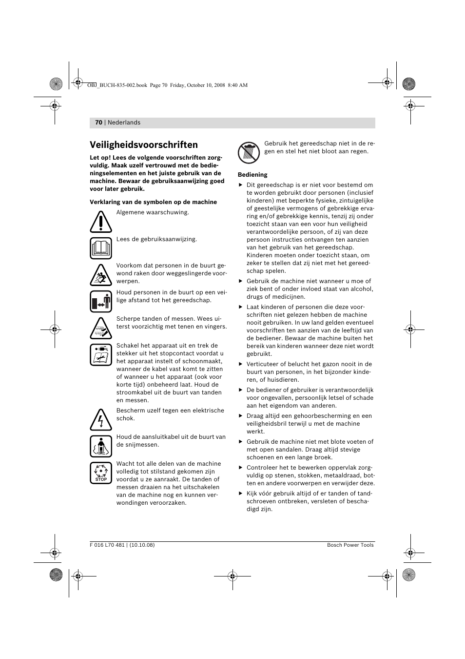 Veiligheidsvoorschriften | Bosch ALR 900 User Manual | Page 70 / 282