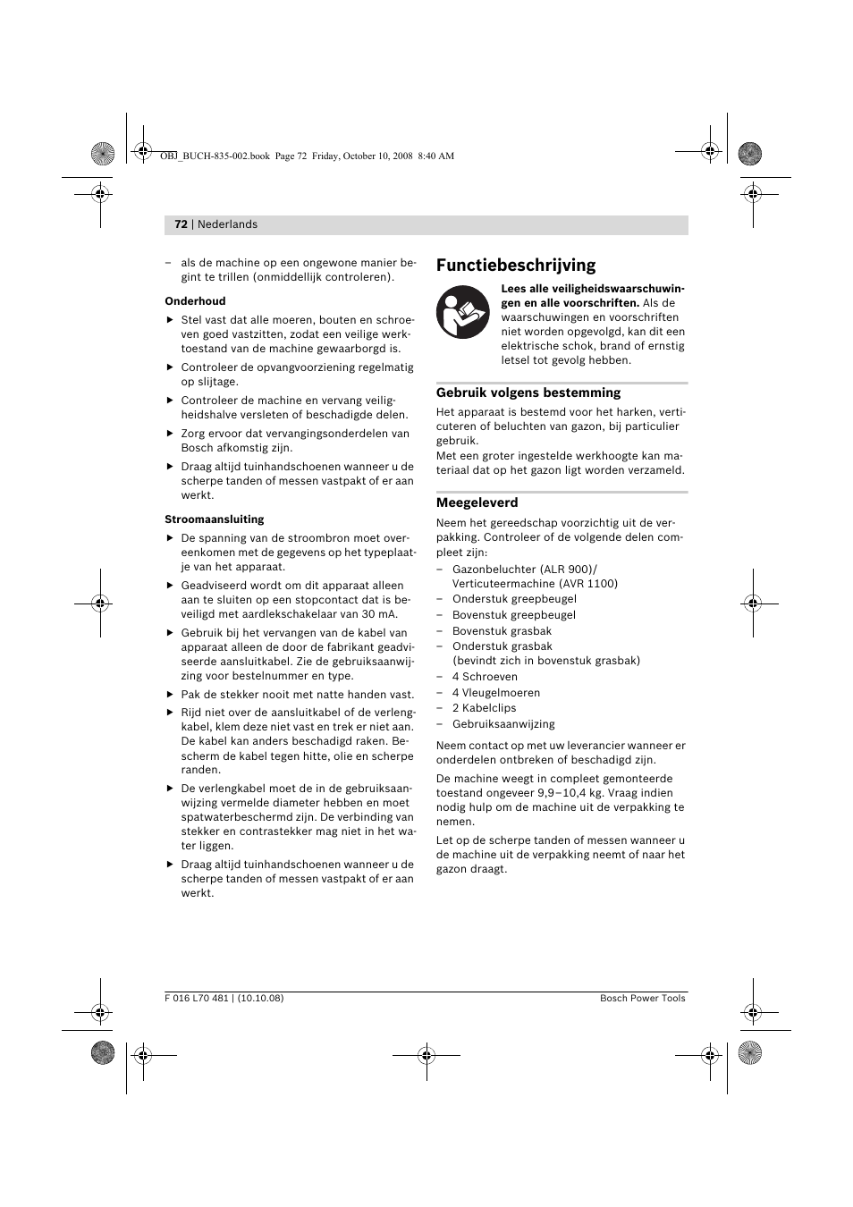 Functiebeschrijving | Bosch ALR 900 User Manual | Page 72 / 282