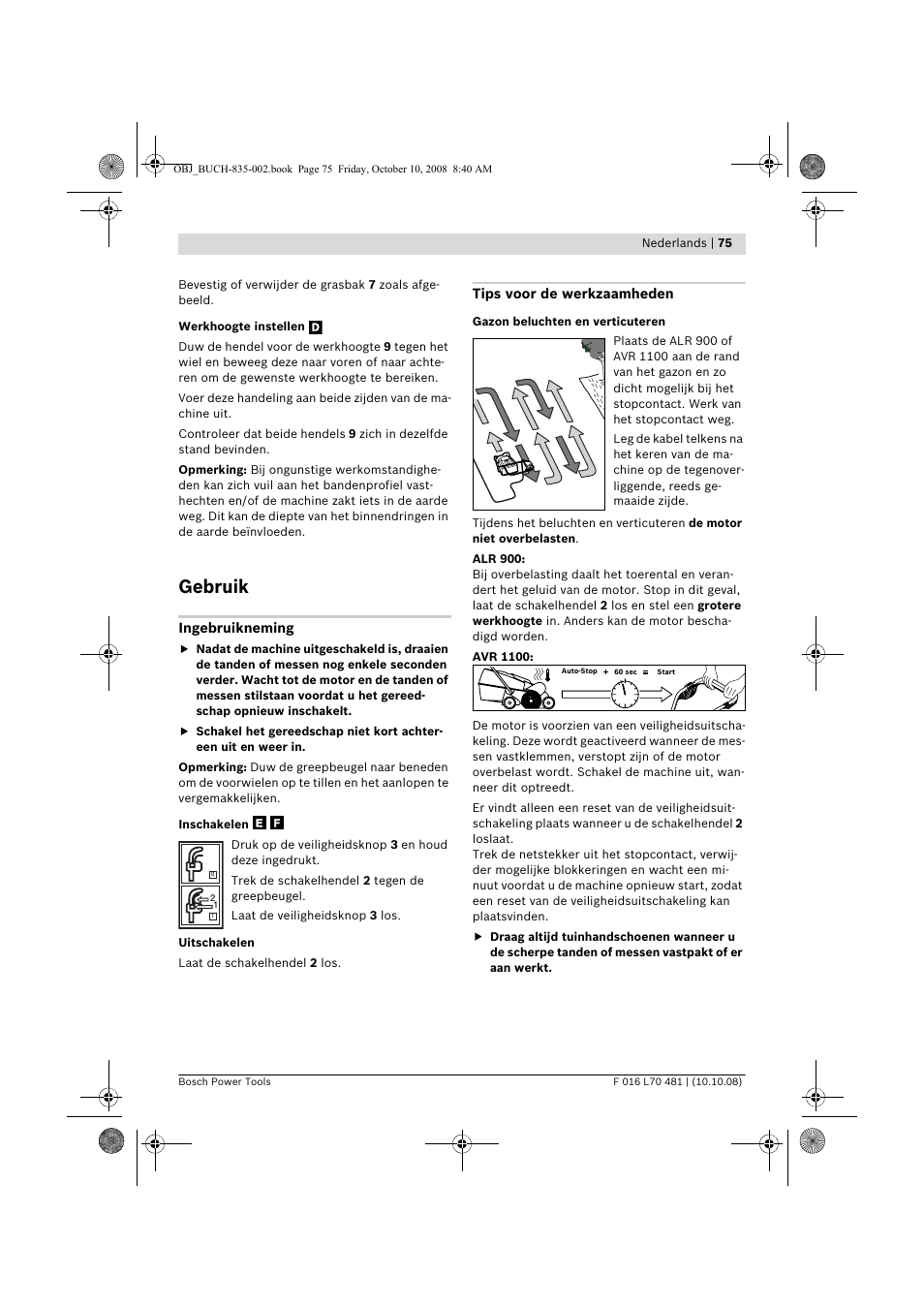 Gebruik | Bosch ALR 900 User Manual | Page 75 / 282