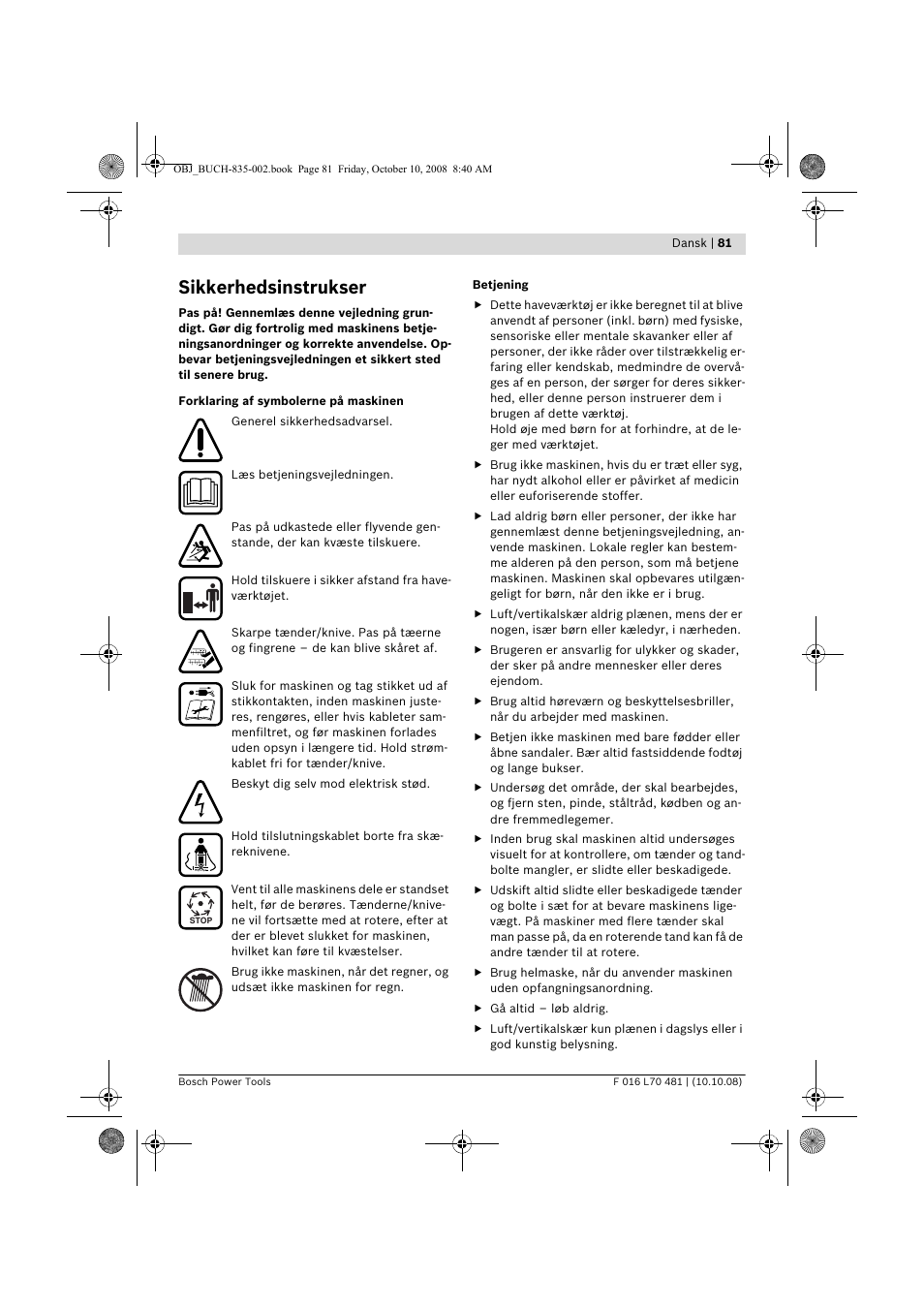 Sikkerhedsinstrukser | Bosch ALR 900 User Manual | Page 81 / 282