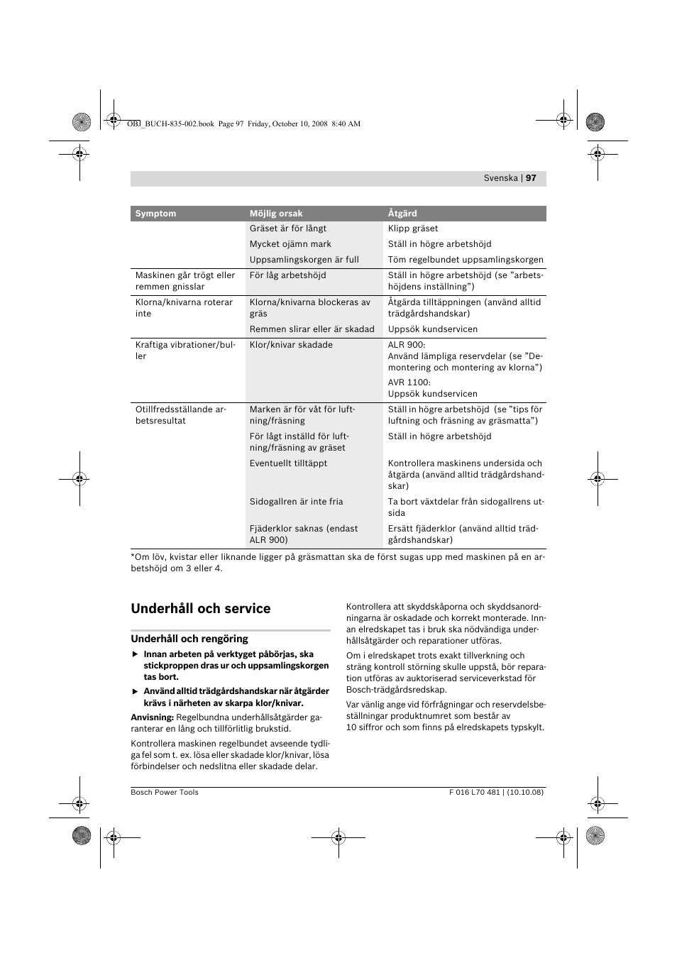 Underhåll och service | Bosch ALR 900 User Manual | Page 97 / 282