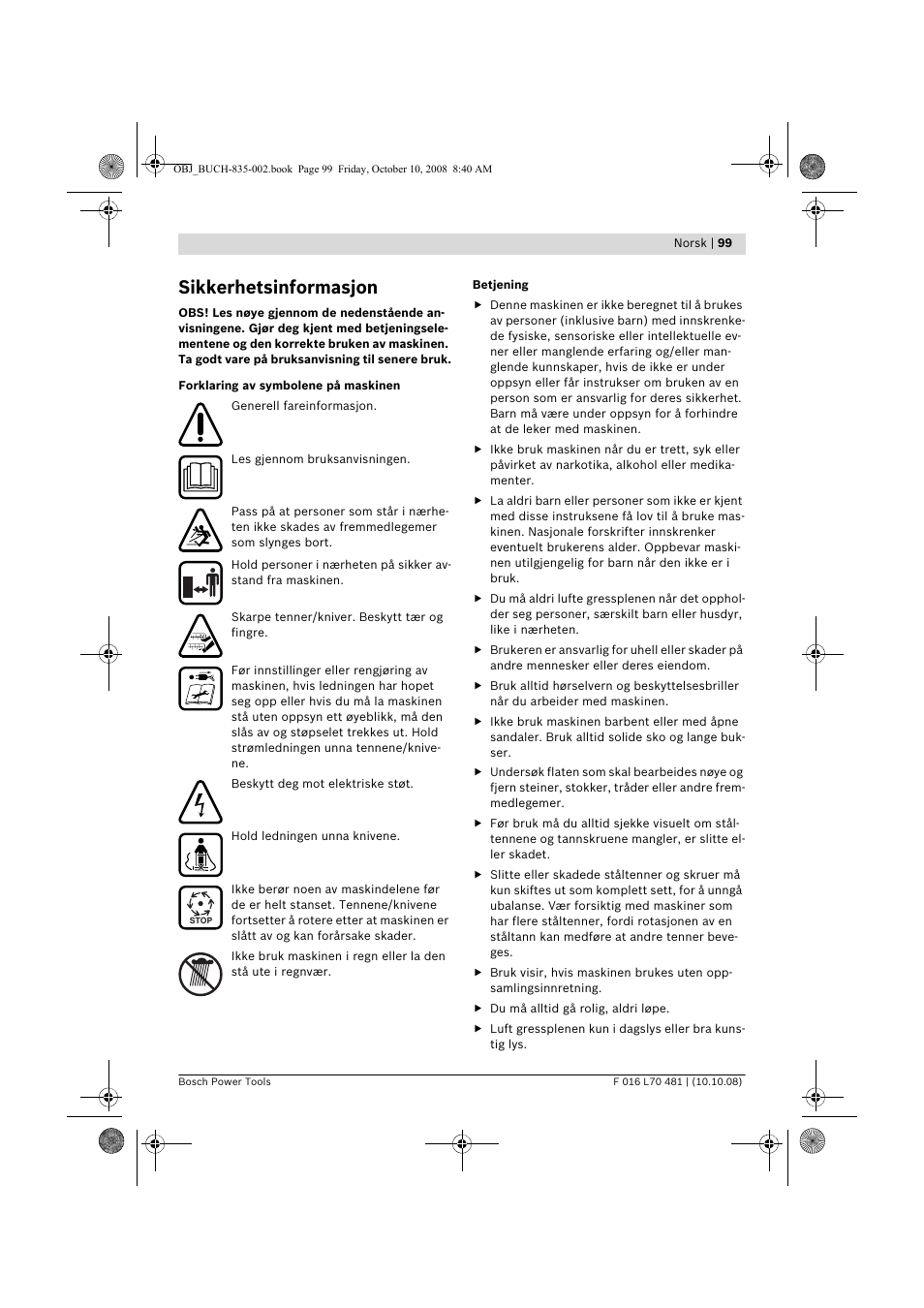 Sikkerhetsinformasjon | Bosch ALR 900 User Manual | Page 99 / 282