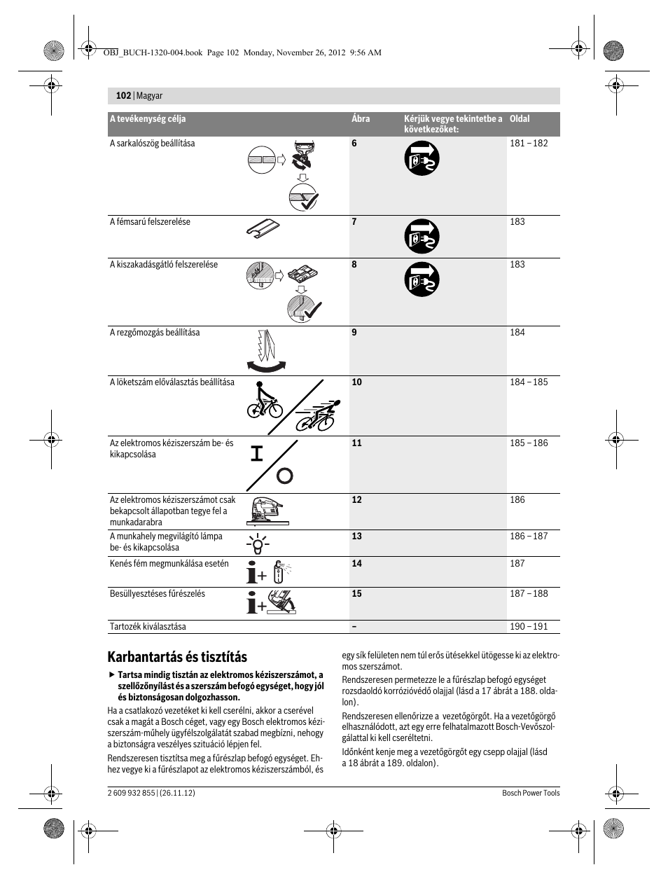 Karbantartás és tisztítás | Bosch GST Professional 140 CE User Manual | Page 102 / 191