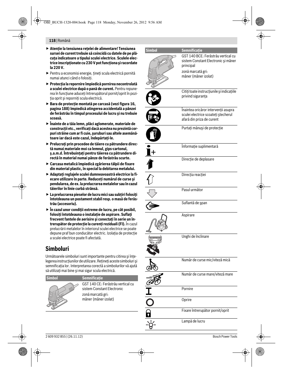 Simboluri | Bosch GST Professional 140 CE User Manual | Page 118 / 191