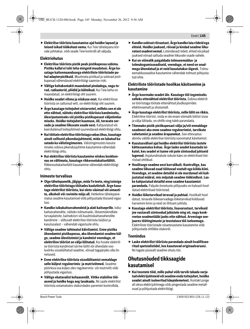 Ohutusnõuded tikksaagide kasutamisel | Bosch GST Professional 140 CE User Manual | Page 145 / 191