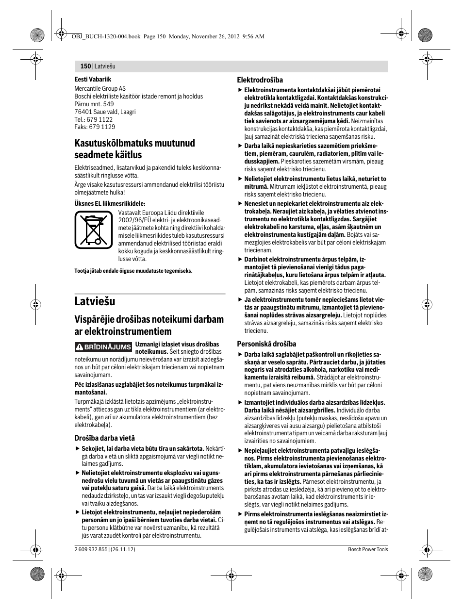 Latviešu, Kasutuskõlbmatuks muutunud seadmete käitlus | Bosch GST Professional 140 CE User Manual | Page 150 / 191