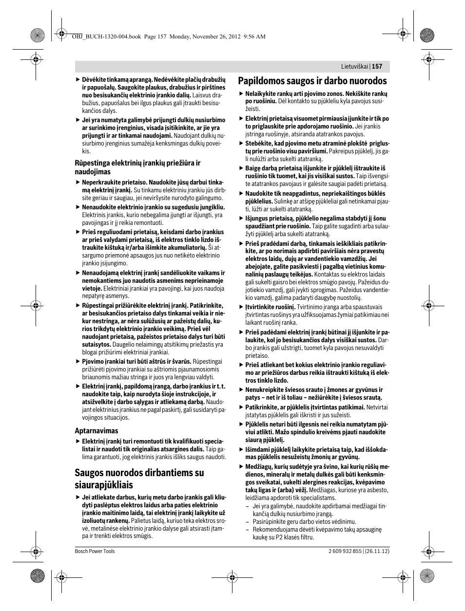 Saugos nuorodos dirbantiems su siaurapjūkliais, Papildomos saugos ir darbo nuorodos | Bosch GST Professional 140 CE User Manual | Page 157 / 191