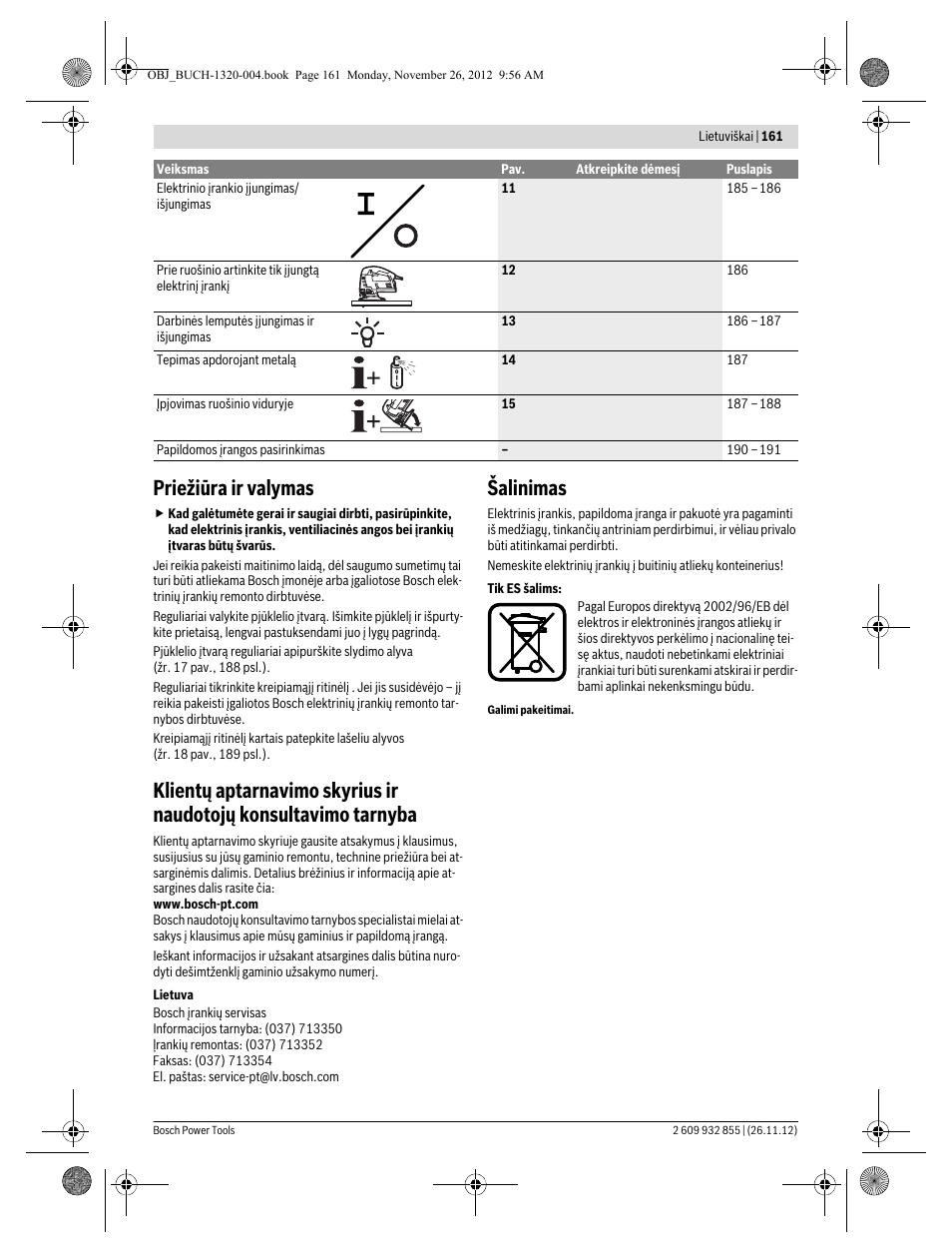 Priežiūra ir valymas, Šalinimas | Bosch GST Professional 140 CE User Manual | Page 161 / 191