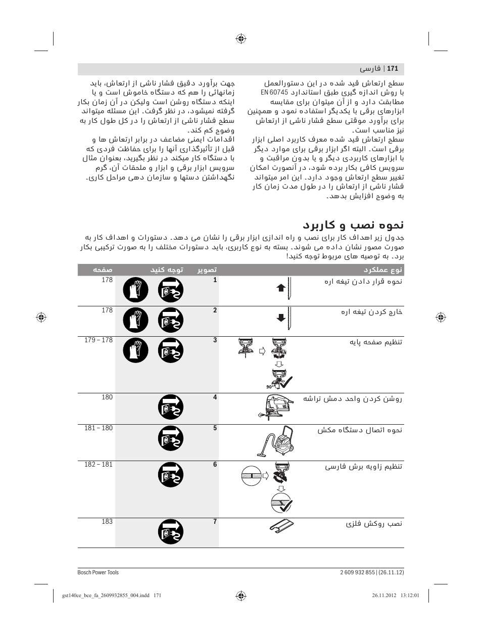 دﺮﺑرﺎﮐ و ﺐﺼﻧ هﻮﺤﻧ | Bosch GST Professional 140 CE User Manual | Page 171 / 191