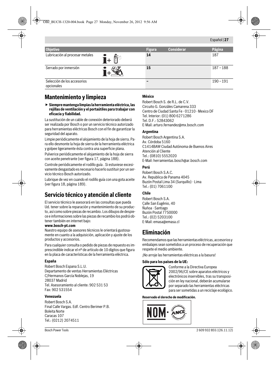 Mantenimiento y limpieza, Servicio técnico y atención al cliente, Eliminación | Bosch GST Professional 140 CE User Manual | Page 27 / 191