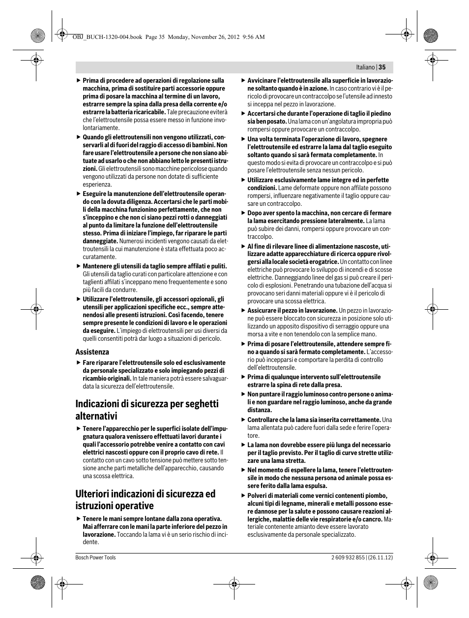 Indicazioni di sicurezza per seghetti alternativi | Bosch GST Professional 140 CE User Manual | Page 35 / 191