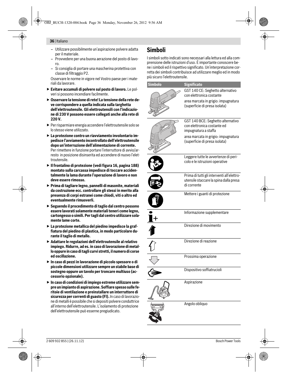 Simboli | Bosch GST Professional 140 CE User Manual | Page 36 / 191