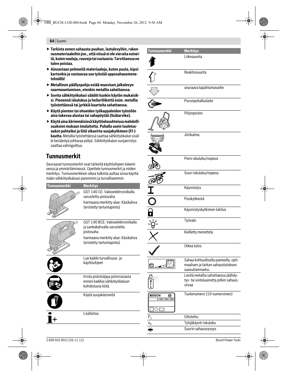 Tunnusmerkit | Bosch GST Professional 140 CE User Manual | Page 64 / 191