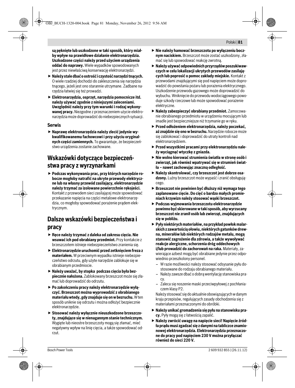 Dalsze wskazówki bezpieczeństwa i pracy | Bosch GST Professional 140 CE User Manual | Page 81 / 191