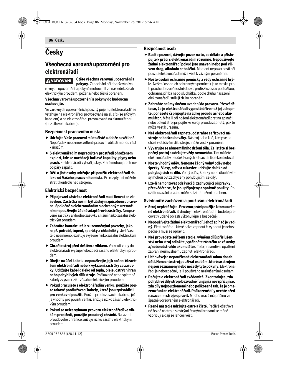 Česky, Všeobecná varovná upozornění pro elektronářadí | Bosch GST Professional 140 CE User Manual | Page 86 / 191