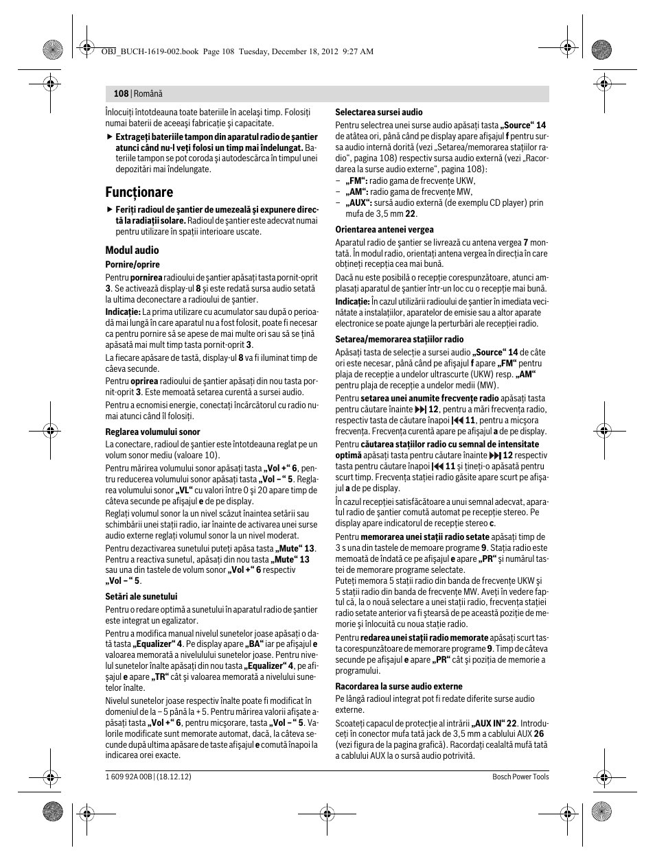 Funcţionare | Bosch GML 10,8 V-LI Professional User Manual | Page 108 / 155