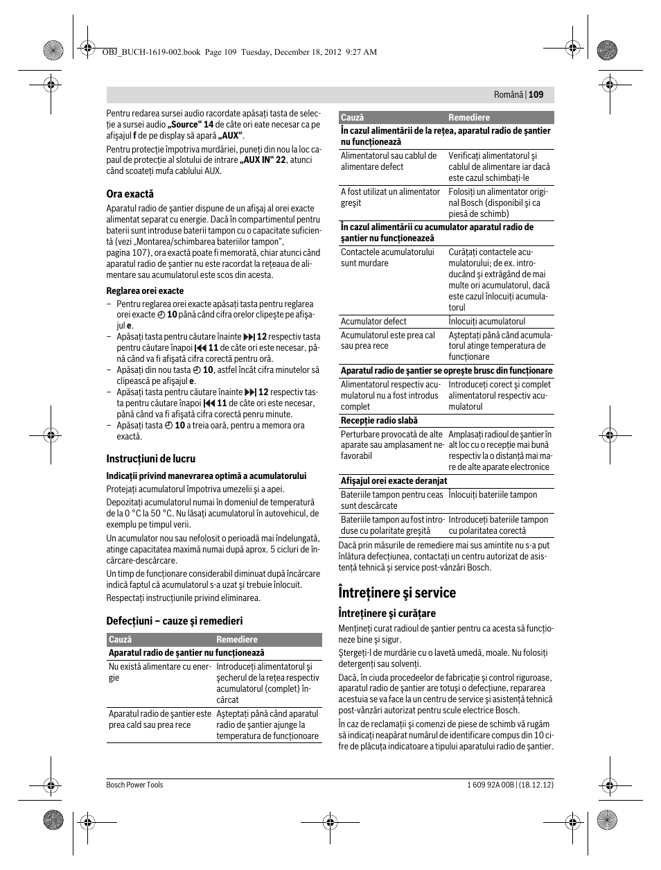 Întreţinere şi service | Bosch GML 10,8 V-LI Professional User Manual | Page 109 / 155