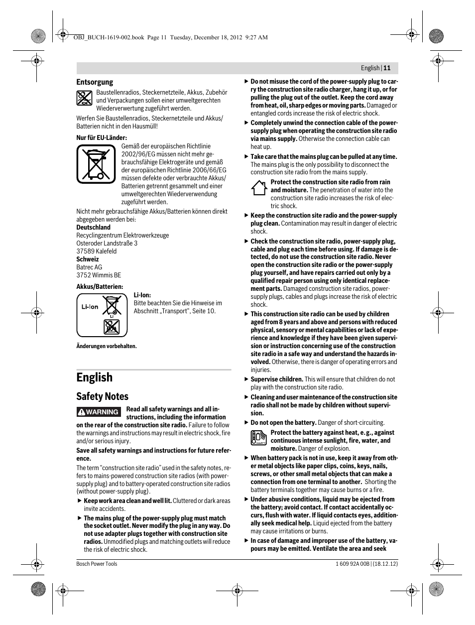 English | Bosch GML 10,8 V-LI Professional User Manual | Page 11 / 155