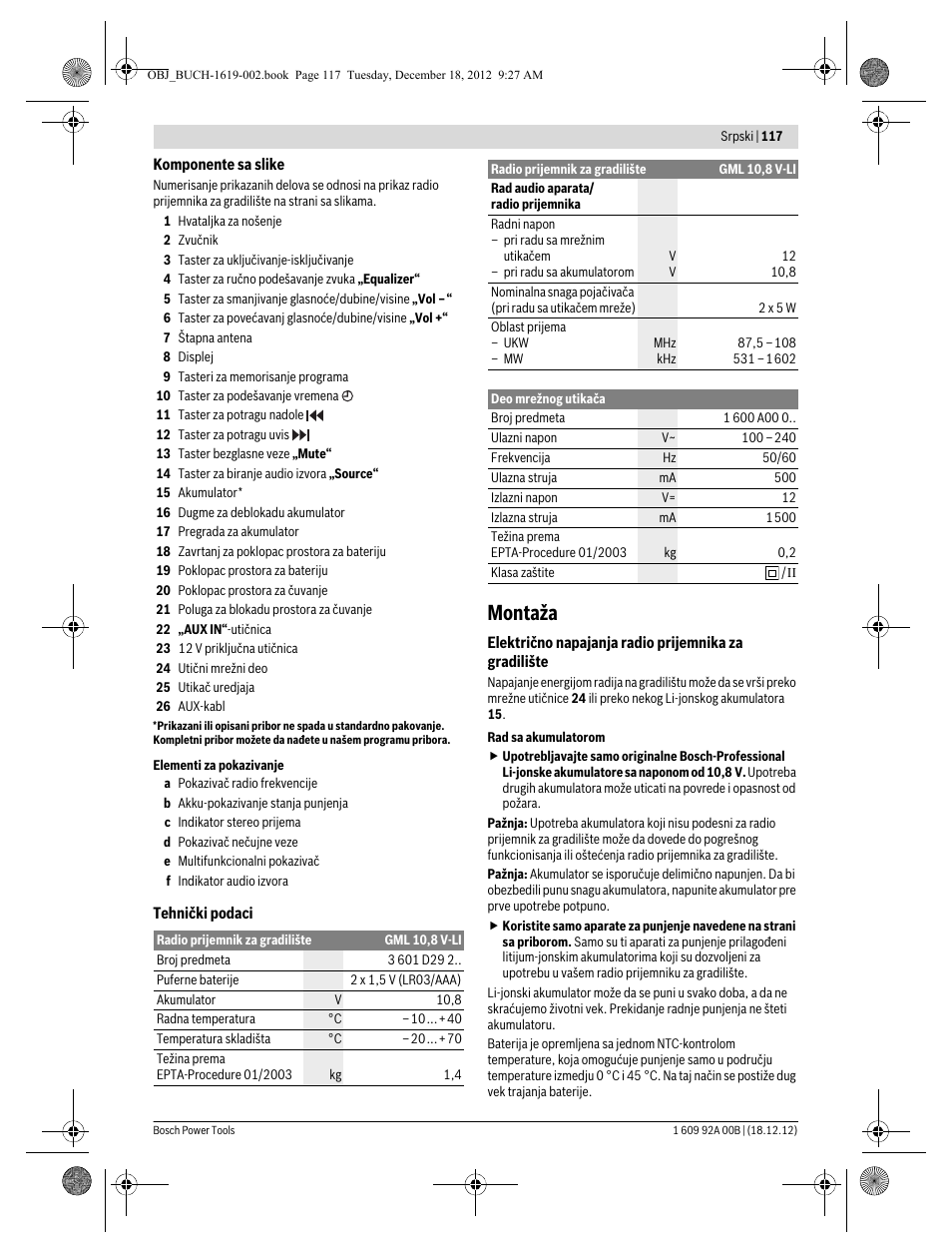 Montaža | Bosch GML 10,8 V-LI Professional User Manual | Page 117 / 155
