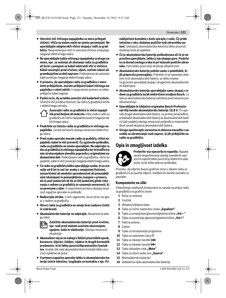 Opis in zmogljivost izdelka | Bosch GML 10,8 V-LI Professional User Manual | Page 121 / 155