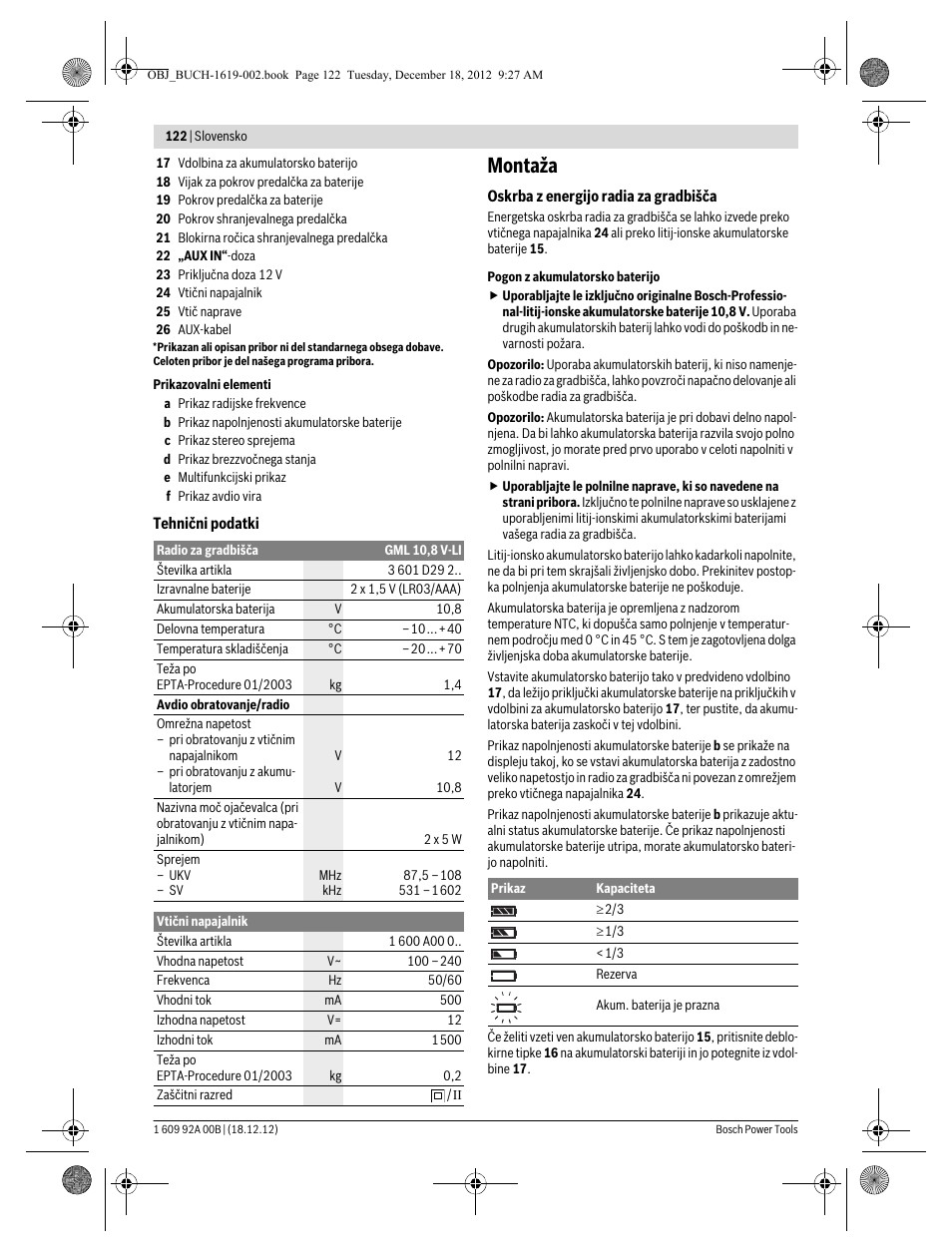 Montaža | Bosch GML 10,8 V-LI Professional User Manual | Page 122 / 155