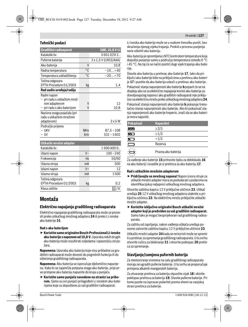 Montaža | Bosch GML 10,8 V-LI Professional User Manual | Page 127 / 155
