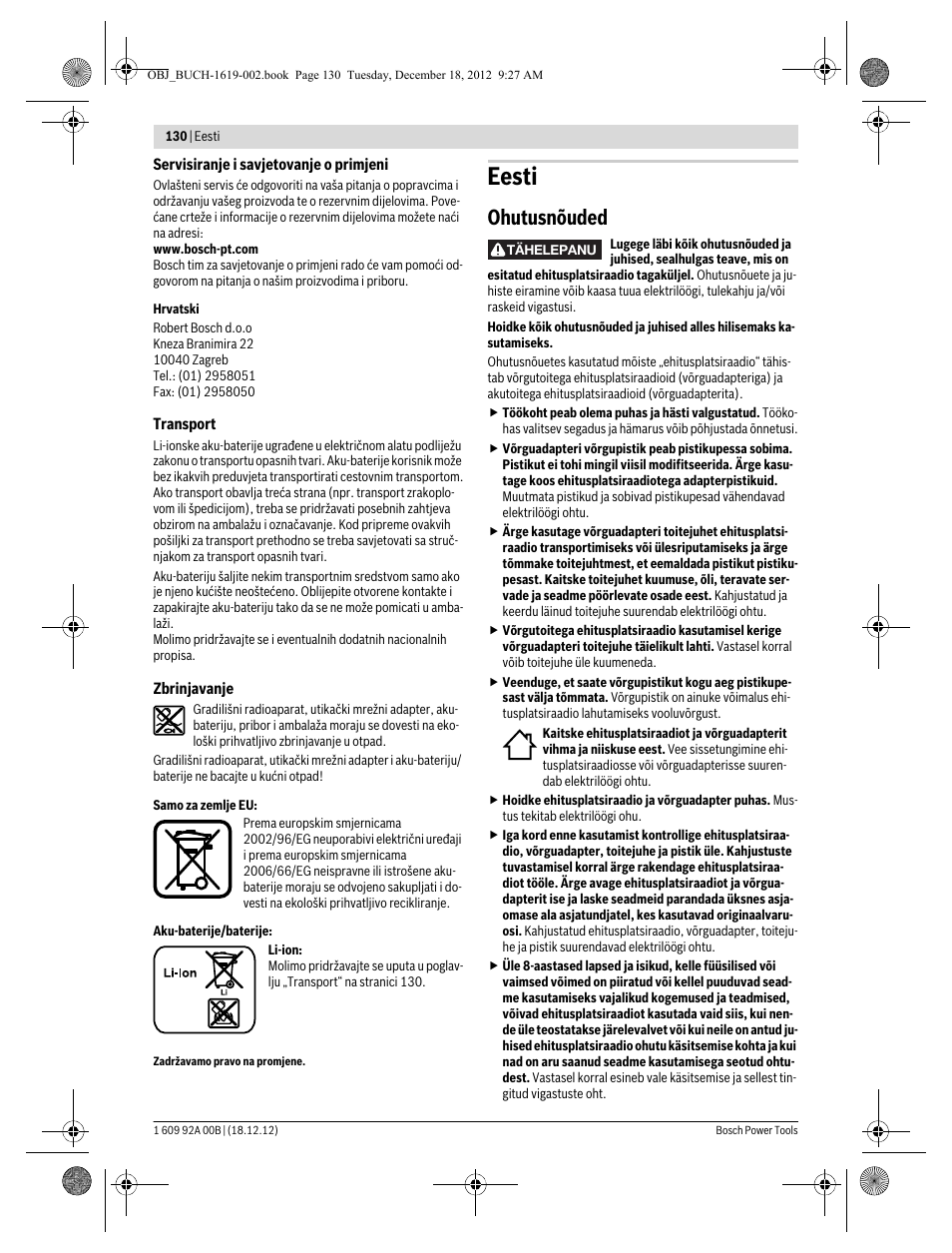 Eesti, Ohutusnõuded | Bosch GML 10,8 V-LI Professional User Manual | Page 130 / 155