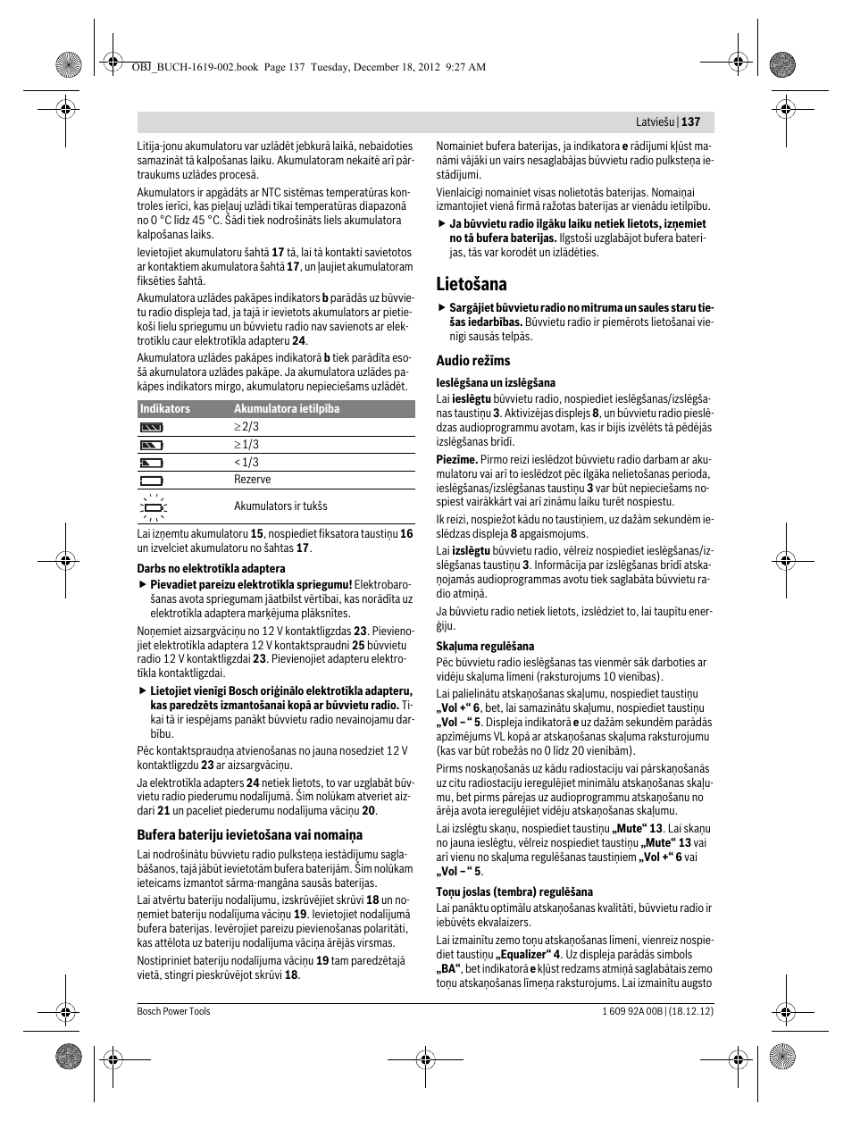 Lietošana | Bosch GML 10,8 V-LI Professional User Manual | Page 137 / 155