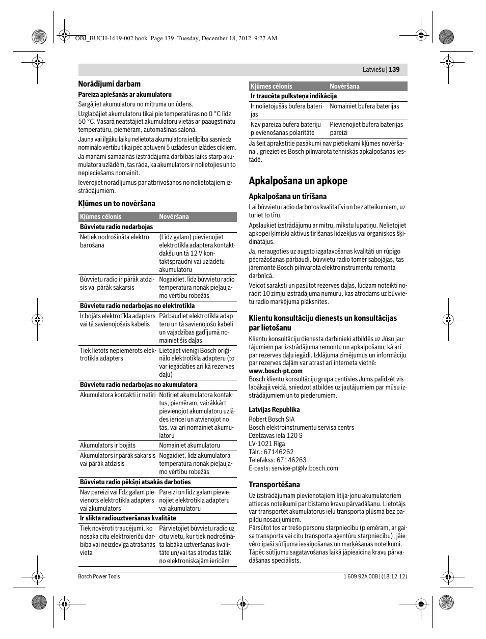 Apkalpošana un apkope | Bosch GML 10,8 V-LI Professional User Manual | Page 139 / 155