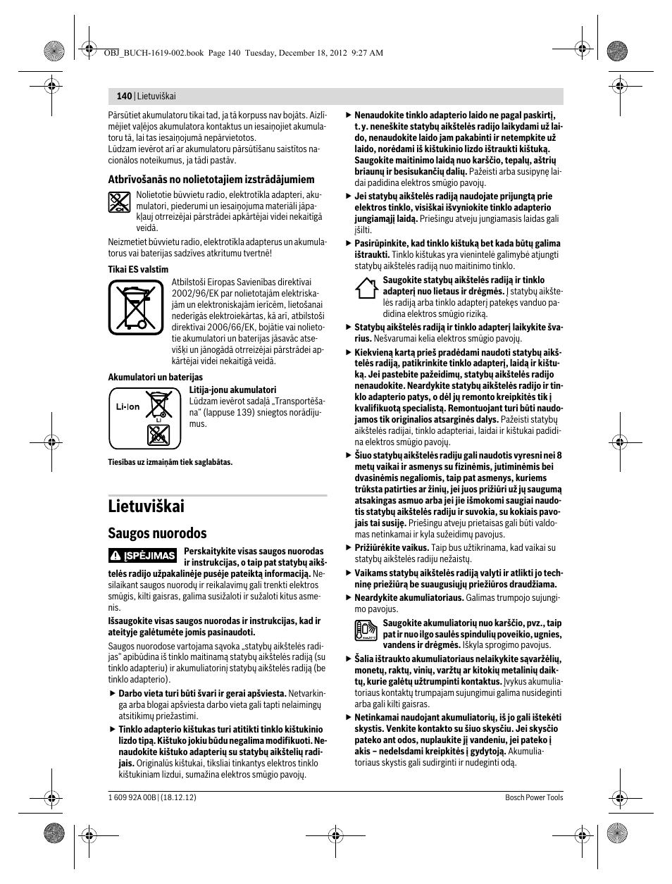 Lietuviškai, Saugos nuorodos | Bosch GML 10,8 V-LI Professional User Manual | Page 140 / 155