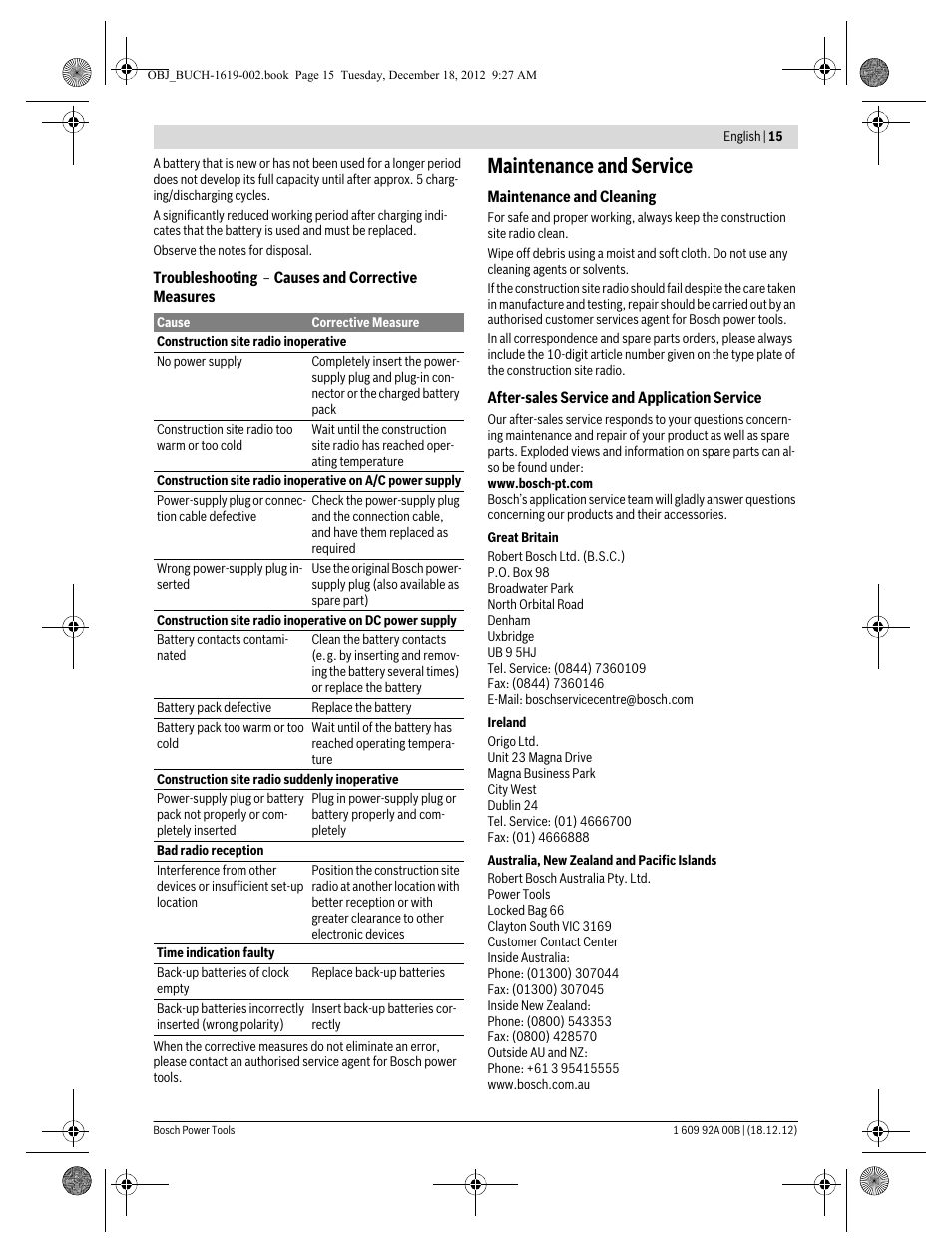 Maintenance and service | Bosch GML 10,8 V-LI Professional User Manual | Page 15 / 155