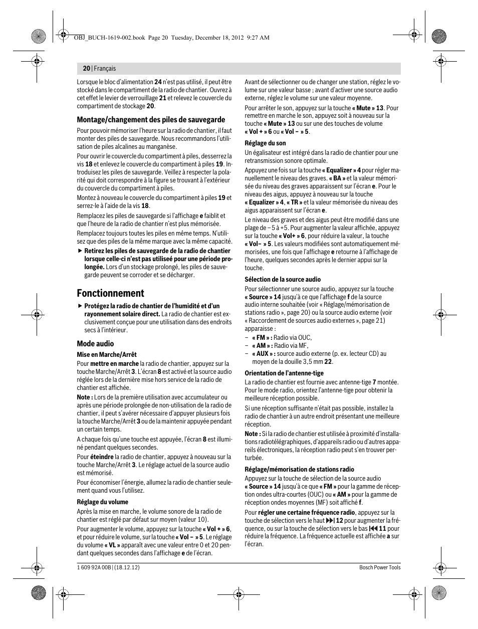 Fonctionnement | Bosch GML 10,8 V-LI Professional User Manual | Page 20 / 155