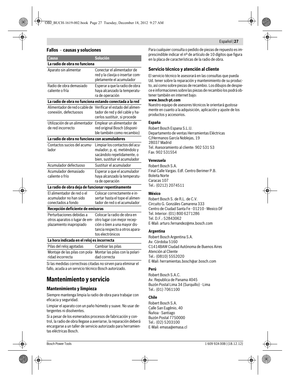 Mantenimiento y servicio | Bosch GML 10,8 V-LI Professional User Manual | Page 27 / 155