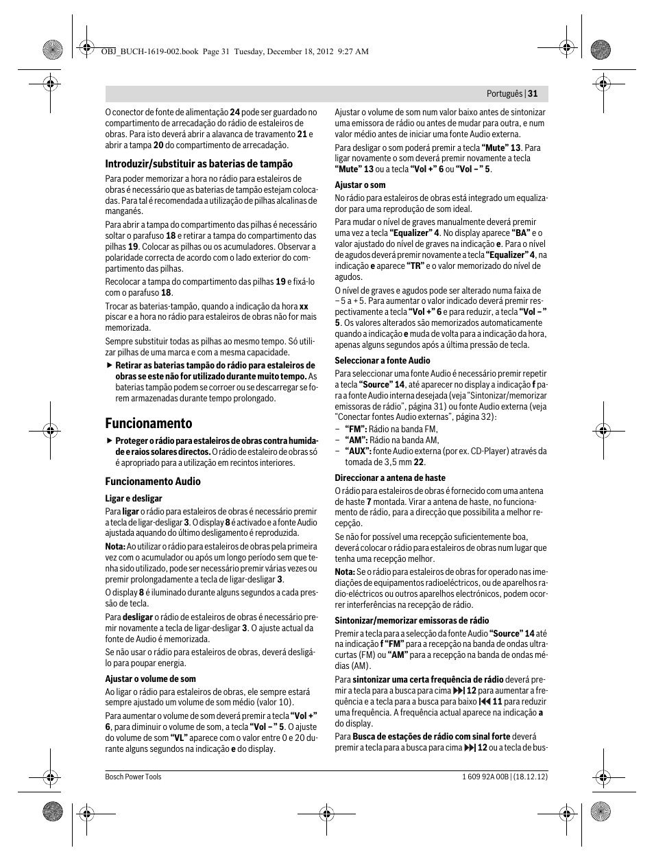 Funcionamento | Bosch GML 10,8 V-LI Professional User Manual | Page 31 / 155