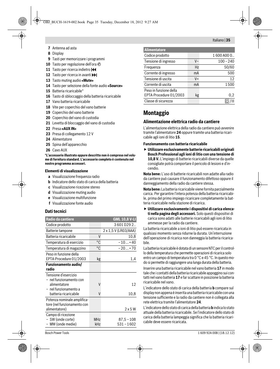 Montaggio | Bosch GML 10,8 V-LI Professional User Manual | Page 35 / 155