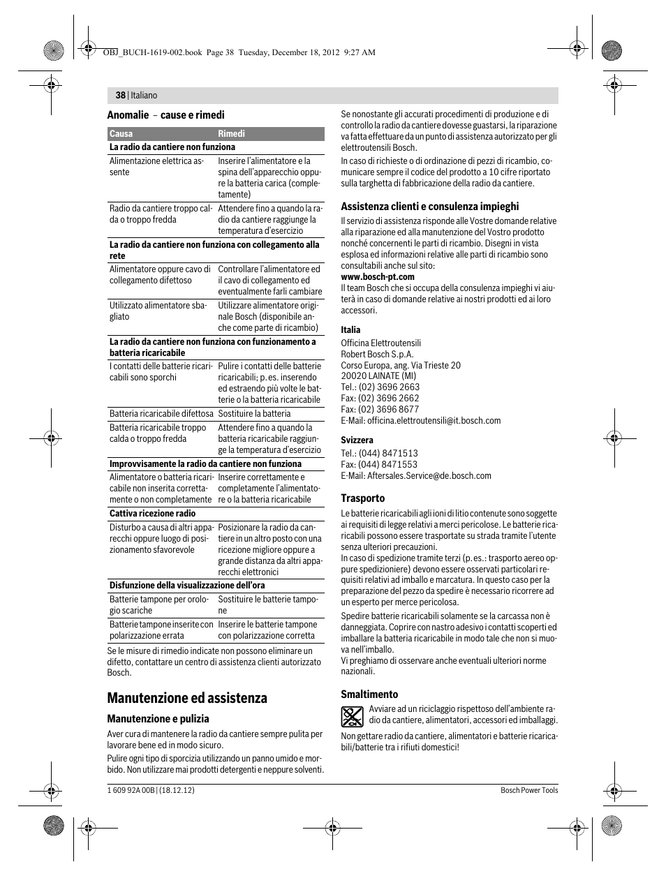 Manutenzione ed assistenza | Bosch GML 10,8 V-LI Professional User Manual | Page 38 / 155