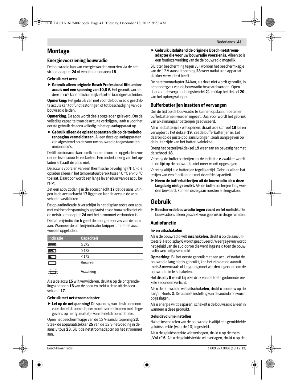 Montage, Gebruik | Bosch GML 10,8 V-LI Professional User Manual | Page 41 / 155